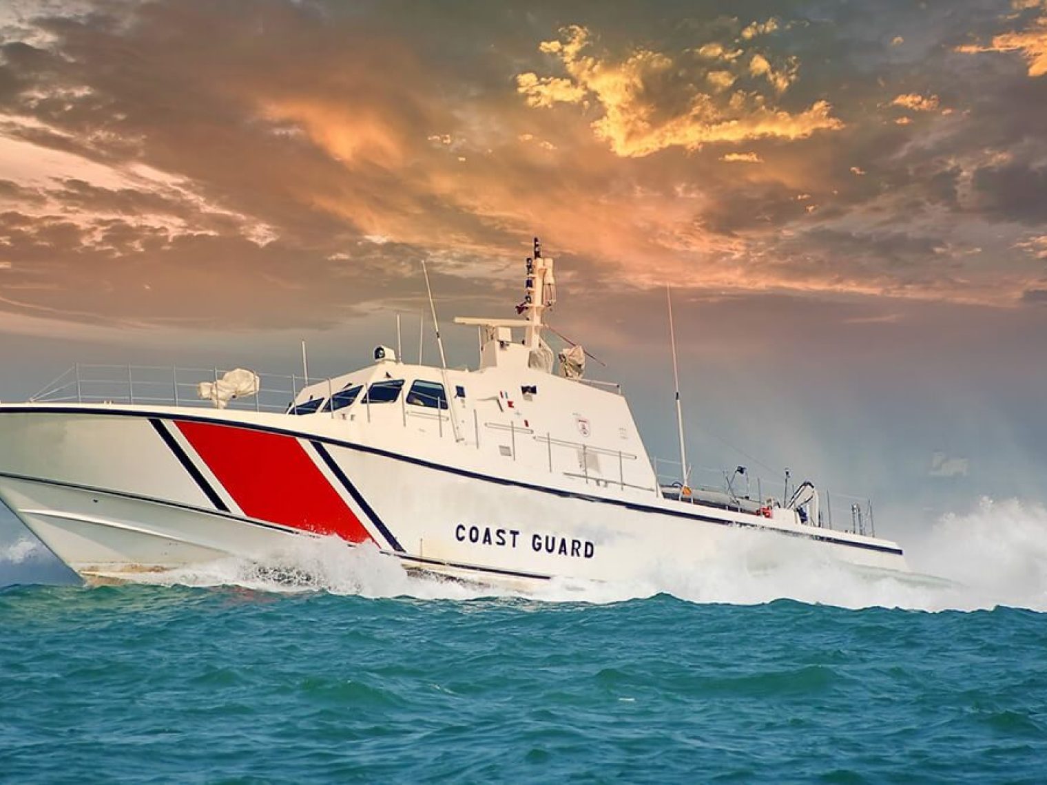 Coast guard ship at sea.